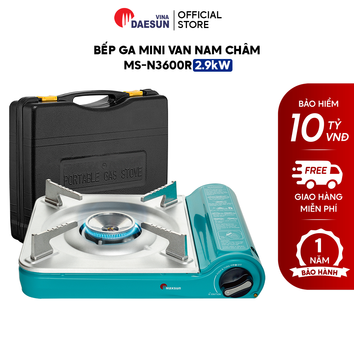 Bếp ga mini ms-n3600r - công suất 2900w | nhôm nhẹ cao cấp - inox chổng rỉ | bảo hiểm chống nổ | bảo hành chính hãng 12 tháng