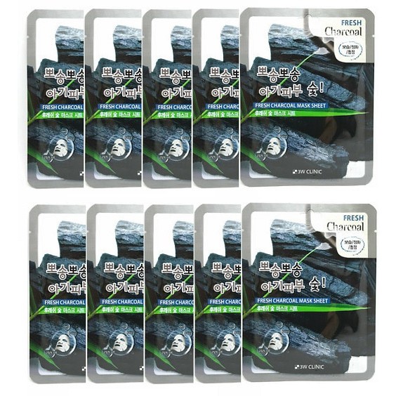 Combo 10 Mặt nạ dưỡng da chiết xuất từ than hoạt tính 3W Clinic Mask Sheet 23ml x 10