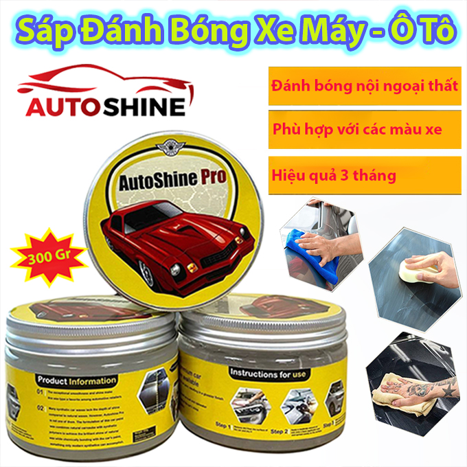 Sáp đánh bóng xe máy, ô tô autoshine pro 300g phủ ceramic wax làm đẹp bóng xe - đánh sạch vết xước tặng mút khăn lau