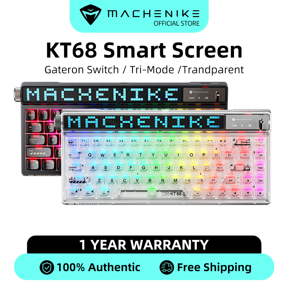 Machenike KT68 Pro Bàn phím cơ trong suốt màn hình thông minh 65% Yếu tố hình thức Công tắc Gateron North Pole 2.0 Bàn phím không dây bluetooth ba chế độ có thể tráo đổi nóng Đèn nền RGB