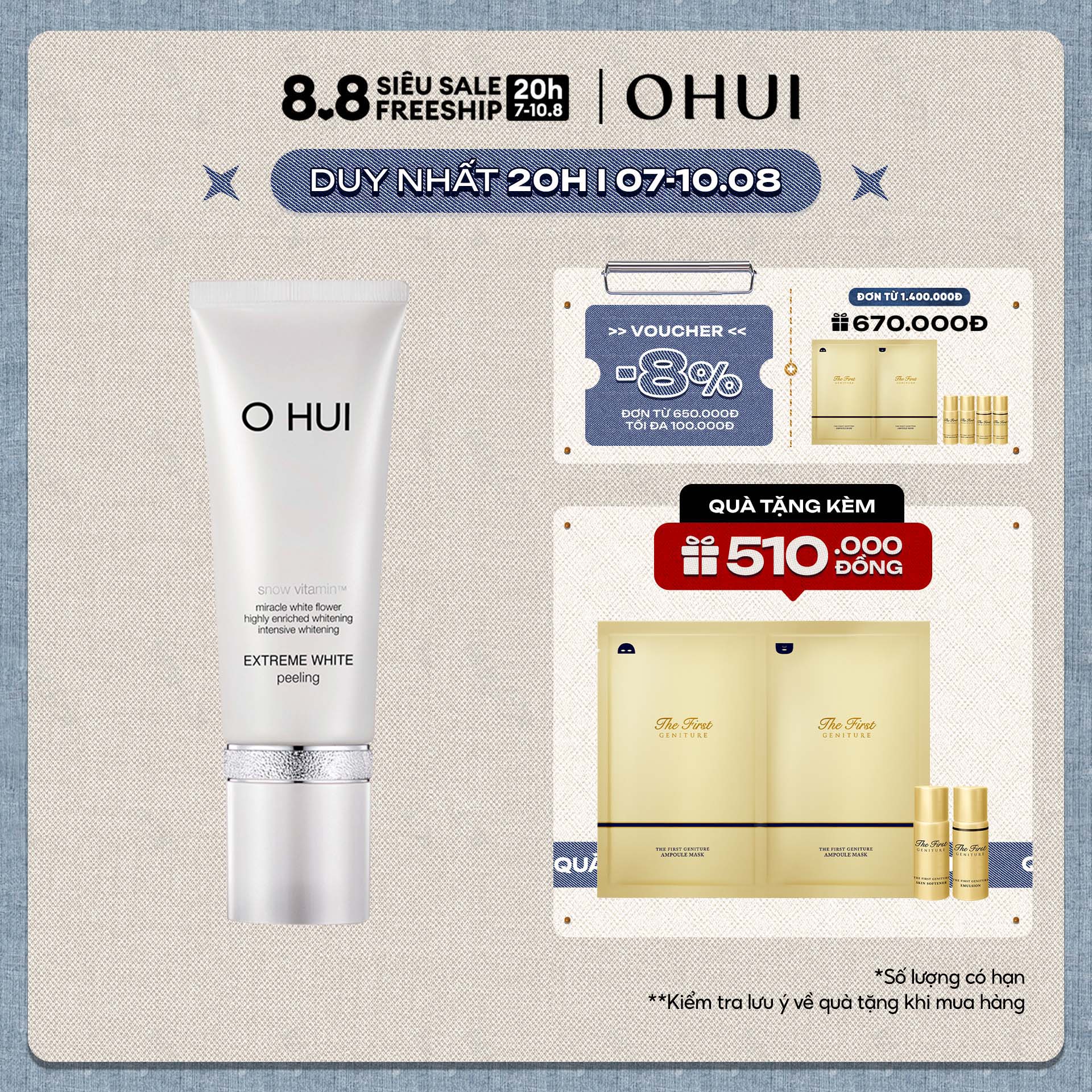 Mặt nạ dạng kỳ tẩy tế bào chết dưỡng trắng OHUI Extreme White Peeling 60ml