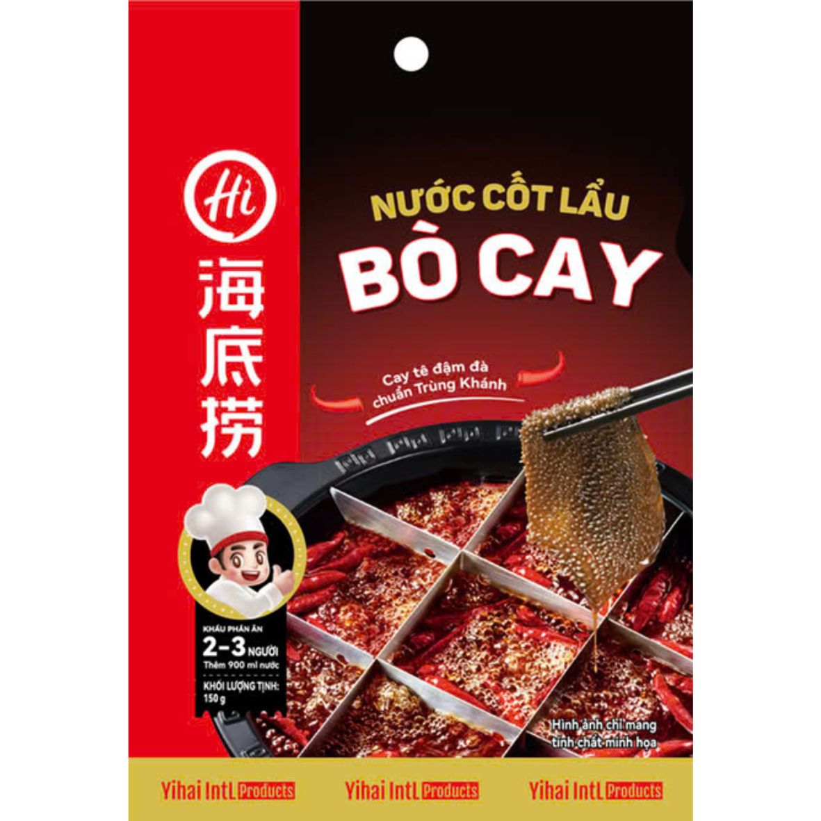 Chính hãng Haidilao - Nước cốt lẩu vị bò cay 150g - Spicy beef flavour hot pot soup base