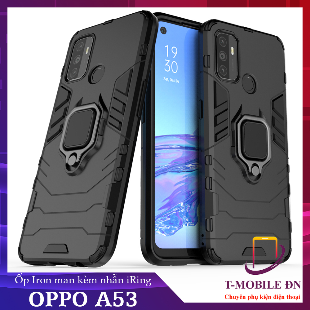 Ốp lưng Oppo A53 chống sốc iron man kèm nhẫn iring Bảo vệ camera và chống xem video tiện lợi