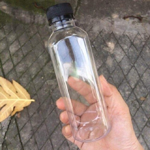 Raffer Set 5 chai nhựa trong 350ml vuông nắp đen đựng trà sữa , nước ép , đa năng tiện dụng RG099