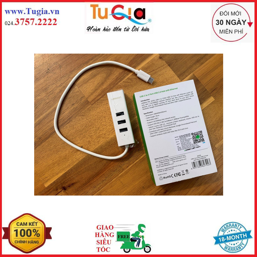 Dây Cáp Chuyển Đổi USB Type C Sang LAN + Hub USB Ugreen (20792) - Hàng Chính Hãng