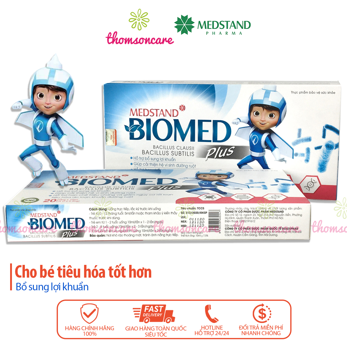 Vi sinh lợi khuẩn 20 ống Medstand Biomed giúp cải thiện đường ruột cho bé hấp thụ kém chậm tăng cân đầy bụng sau khi ăn trẻ suy dinh dưỡng giúp bé ăn ngon, giảm rối loạn tiêu hóa, táo bón, tiêu chảy, bổ sung 4 tỷ lợi khuẩn