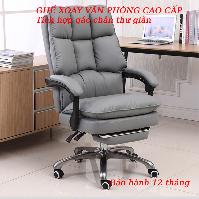 Ghế xoay văn phòng tích hợp gác chân thư giãn, chất liệu da PU cao cấp 8099- Pehouse Shop Bảo hành 12 tháng