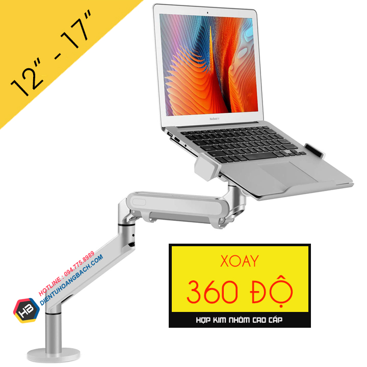 Giá treo đỡ kẹp laptop oz 1s - macbook - ipad 12 - 17 inch / màn hình máy tính 17 - 32 inch / hợp kim nhôm