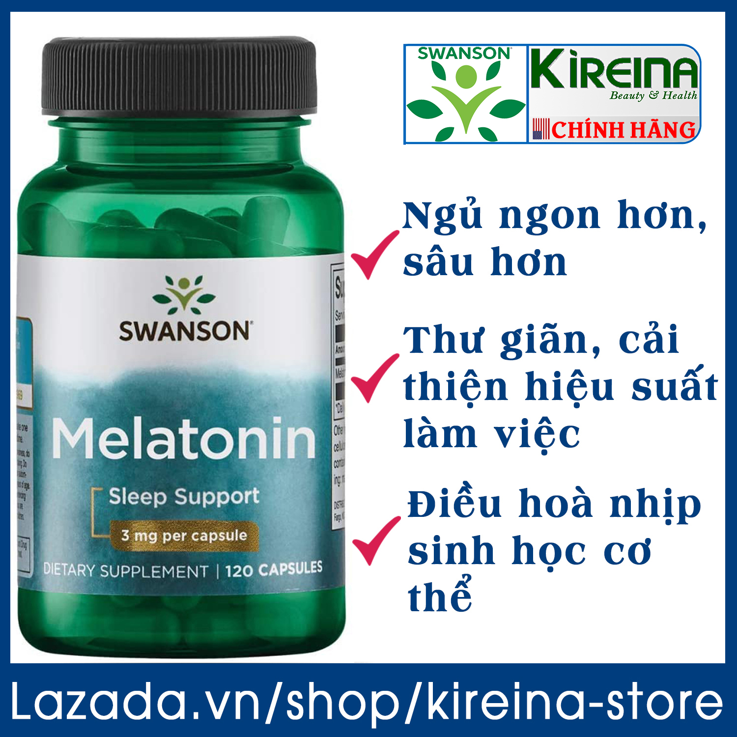 Viên uống Swanson Melatonin hỗ trợ giấc ngủ ngon 3mg (60/120 viên)