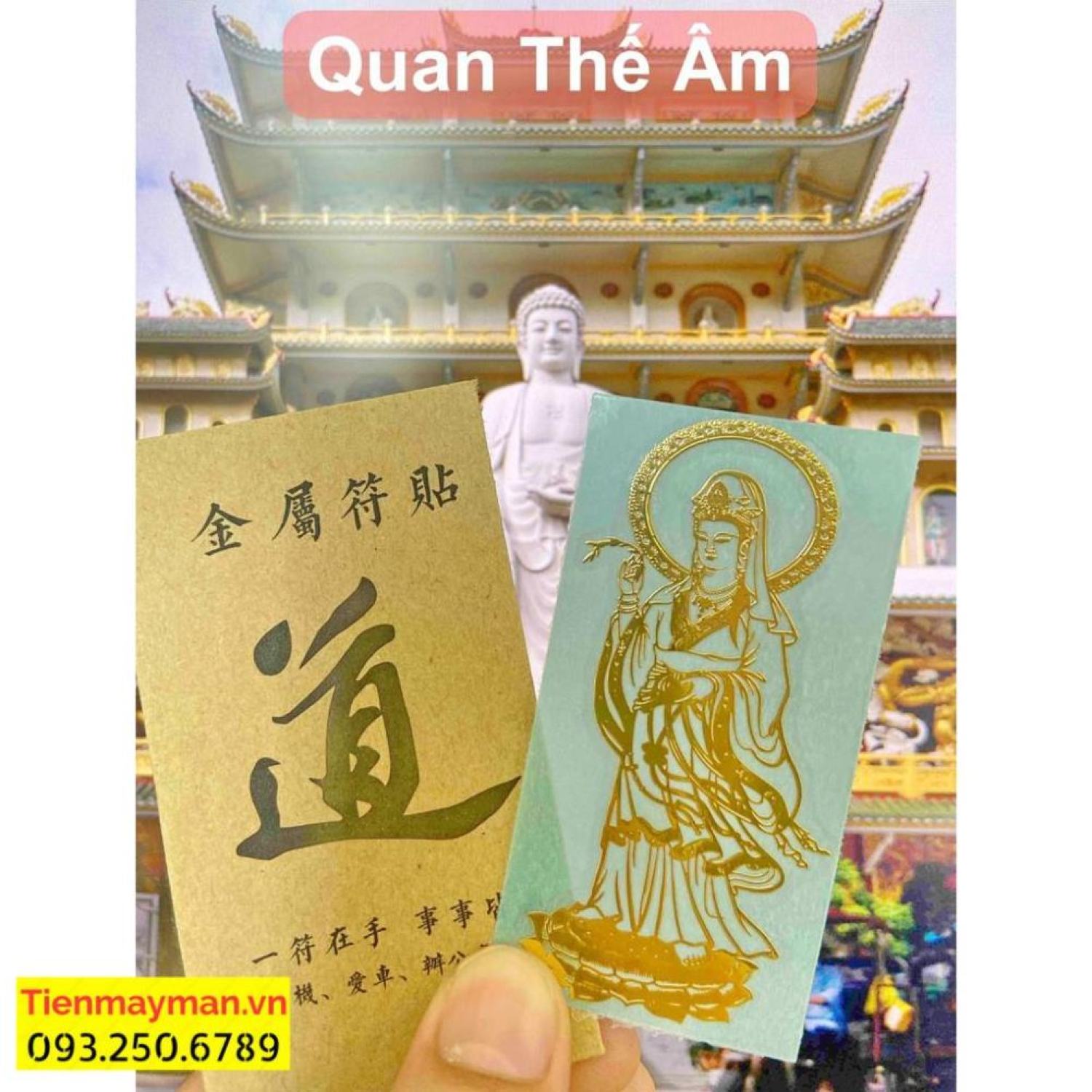 Miếng dán điện thoại quan âm bồ tát , linh phù bình an, may mắn