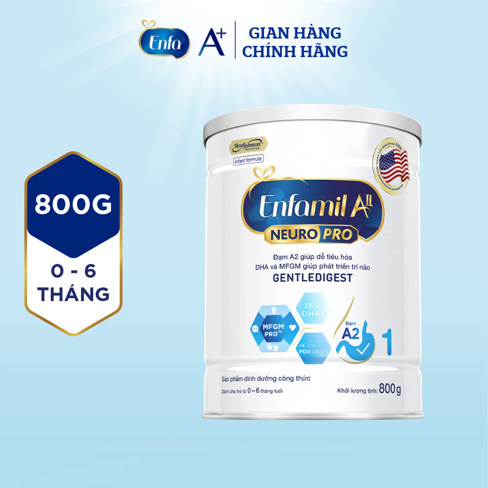Sữa bột Enfamil A2 Neuropro 1 800g giúp dễ tiêu hóa, hấp thu cho trẻ từ 0-6 tháng tuổi