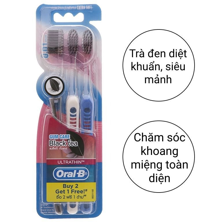 Bộ 3 bàn chải đánh răng Oral-B trà đen siêu mềm mảnh - Siêu tiết kiệm
