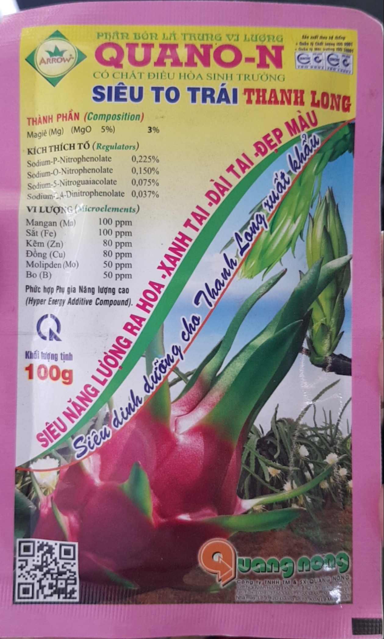 Phân Bón Lá Trung Vi Lượng - Siêu To Trái Thanh Long - Quano-N - Gói 100g