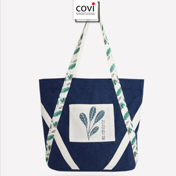 Túi tote vải canvas phom ngang phối hoa lá thời trang COVI nhiều màu sắc T7