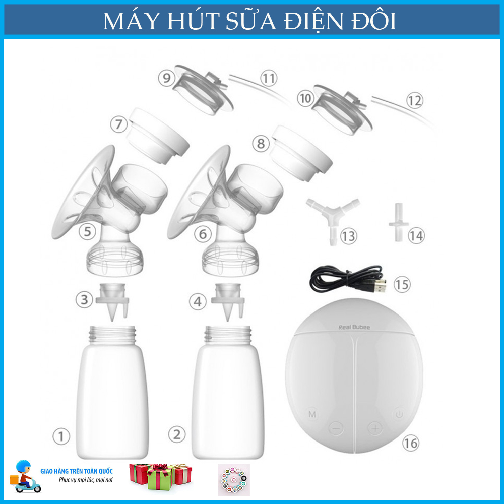 Dụng Cụ Hút Sữa,Bình Hút Sữa,Máy Hút Sữa Điện Đôi, thiết kế đẹp,sản xuất bằng chất liệu nhựa cao cấp,Máy vận hành rất êm, không gây tiếng ồn,Tặng kẹp đuổi muỗi cho bé