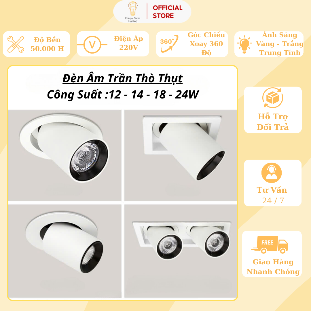 Đèn Âm Trần Thò Thụt DL-A103 Đôi,DL-A102 Đơn - Xoay 360 Độ Điều Chỉnh Góc Chiếu - Chip Led Siêu Sáng