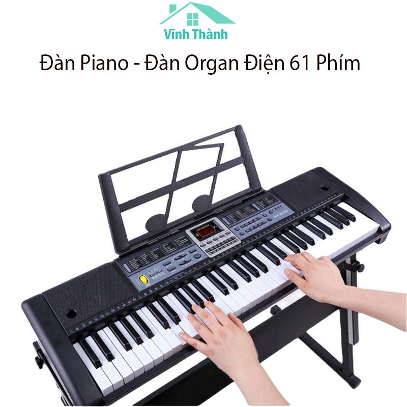 [ Ảnh Thật ] Đàn Organ Điện Tử Electronic Keyboard Đa Năng 61 Phím Kèm Phụ Kiện Sạc + Mic + Giá Đỡ Bản Nhạc
