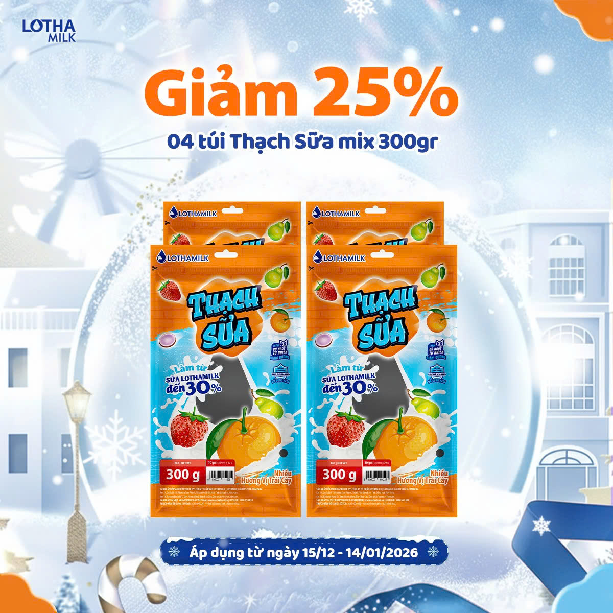 Thạch Sữa Lothamilk túi mix vị 300g