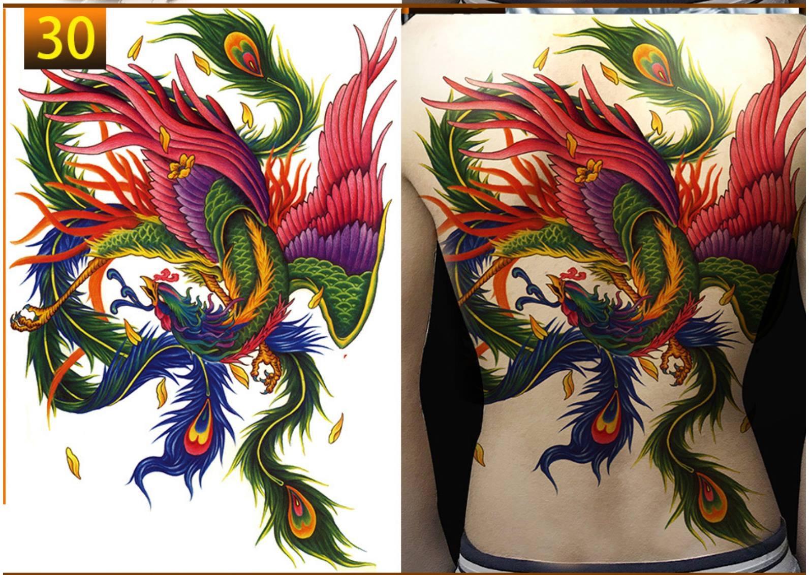 [HCM]Hình xăm dán tattoo kín sườn lưng color 34x48cm phụng hoàng color (tặng bắp tay xinh 15x21cm)