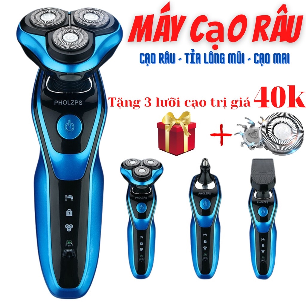 ❐ Máy Cạo Râu Đa Năng 3 Lưỡi Kép PHOLZPS Q1580 Thông Minh Chống Nước Tặng Quà Tặng 3 Lưỡi cao trị giá 40k 𝟎𝟐
