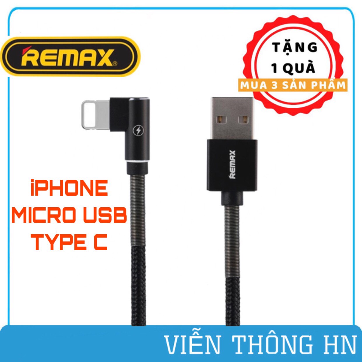 Cáp sạc chữ L Remax Rc-119 lightning type c micro usb - dây sạc chữ l cho gamer thủ bọc dù chống gập đứt