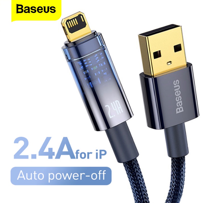 Cáp sạc nhanh ip Baseus 2.4a dây tự ngắt khi đầy pin bọc dù siêu bền cho iPhone X 11 12 13 14 Promax