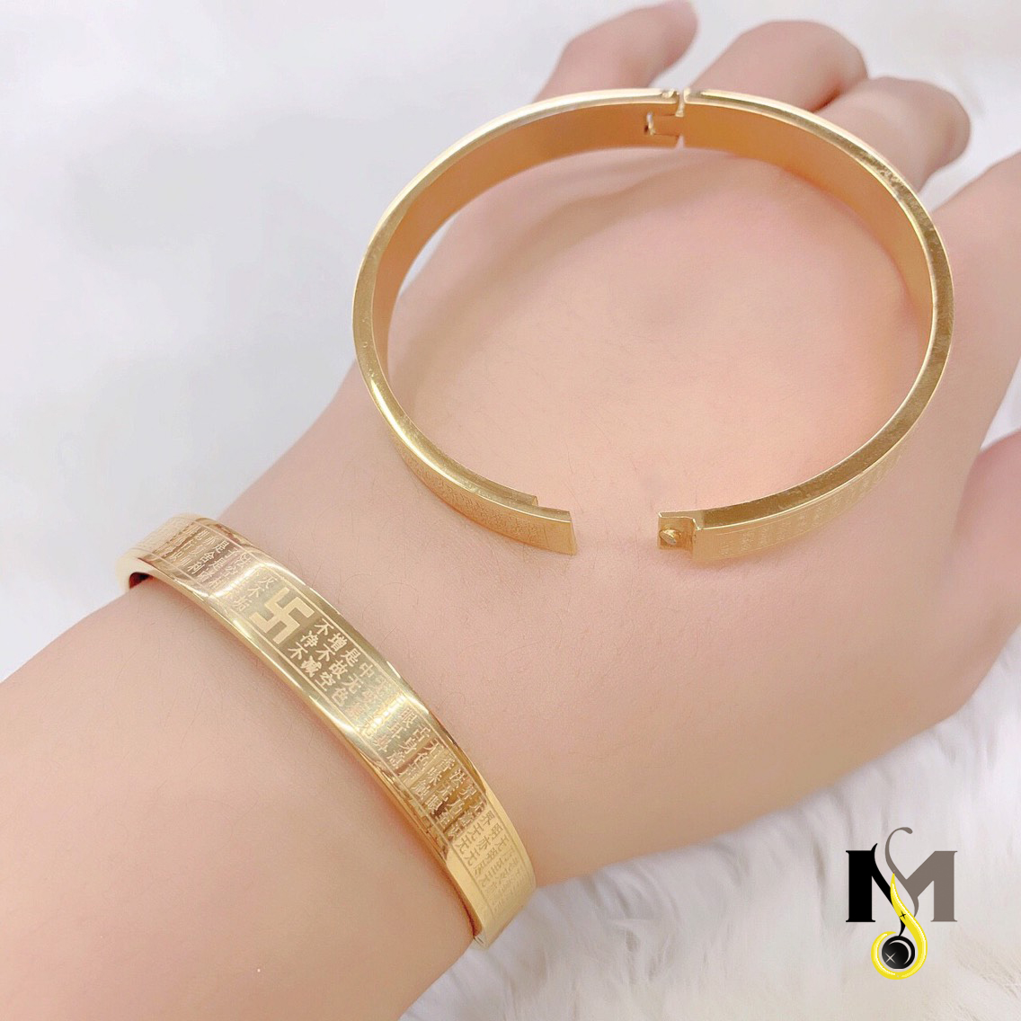 Vòng tay Titan Bát Nhã Tâm Kinh mạ 18k - hình TRÒN (có đủ ni)