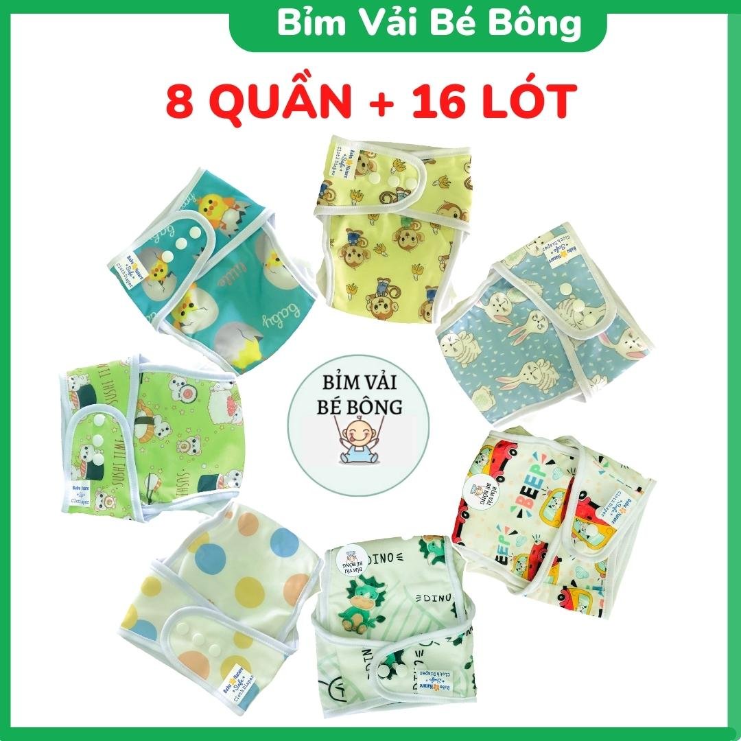 8 QUẦN+16 LÓT_Combo 8 Bộ Bỉm Vải, Tã Vải Babu Nature Chống Hăm, Chống Tràn, Có Thể Giặt Được Và Tái Sử Dụng, Size M, L