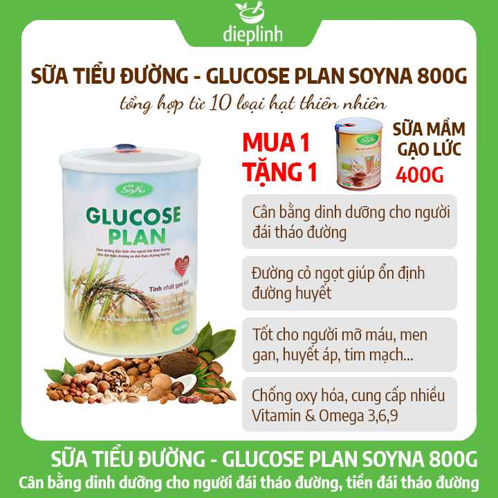 Sữa Tiểu Đường Cho Người Cao Tuổi - Glucose Plan 800g Soyna 100% Thực Vật - Sữa Bột Không Đường Dành Cho Người Lớn Tuổi - SỮa Dinh Dưỡng Cho Người Già SoyNa - Sữa Bột Người Lớn Đã Kiểm Định Chất Lượng VSATTP