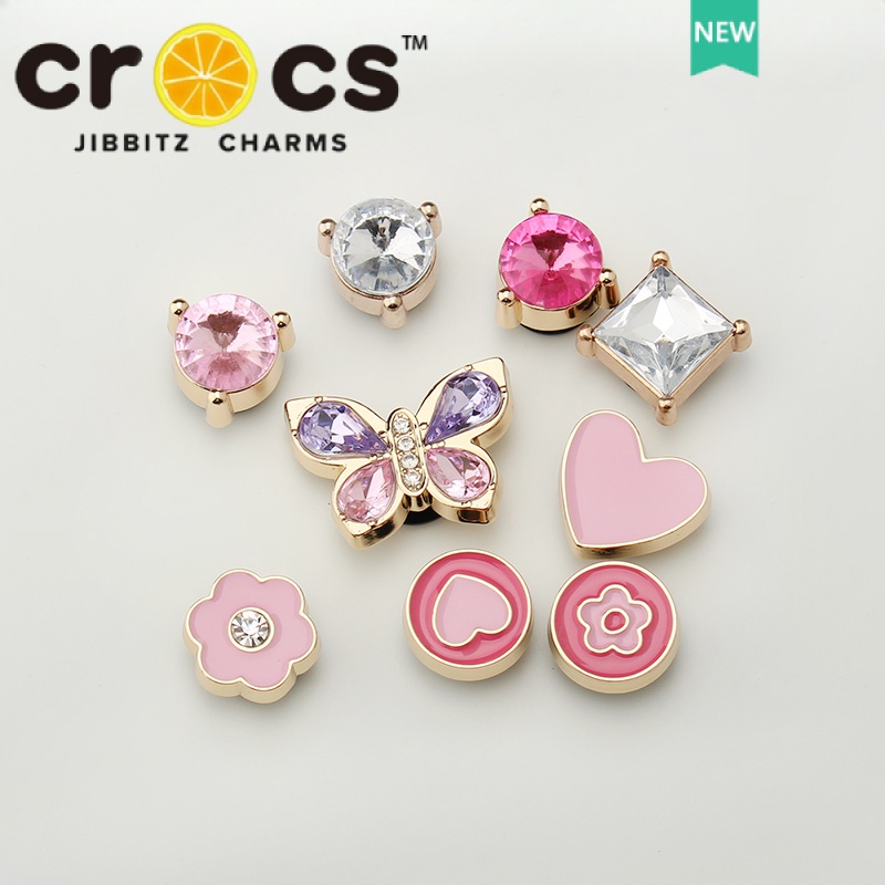 Móc Khóa Cài cross jibbitz Bằng Kim Loại Màu Hồng Chất Lượng Cao DIY chamr dép crocs