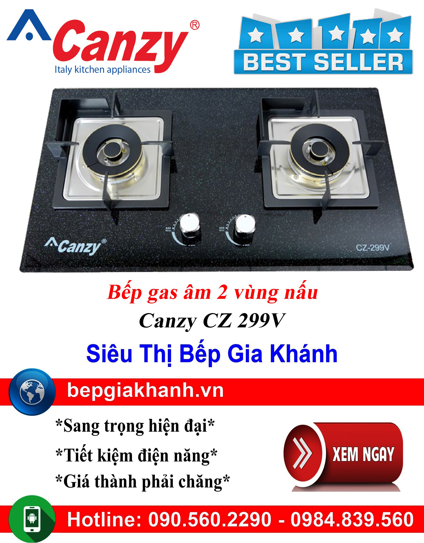 [HCM]Bếp gas âm 2 vùng nấu Canzy CZ 299V, bếp gas, bếp gas đôi, bếp gas đơn, bếp gas âm, bếp ga, bếp ga đôi, bếp ga đơn, bếp ga âm, bep ga, bep gas