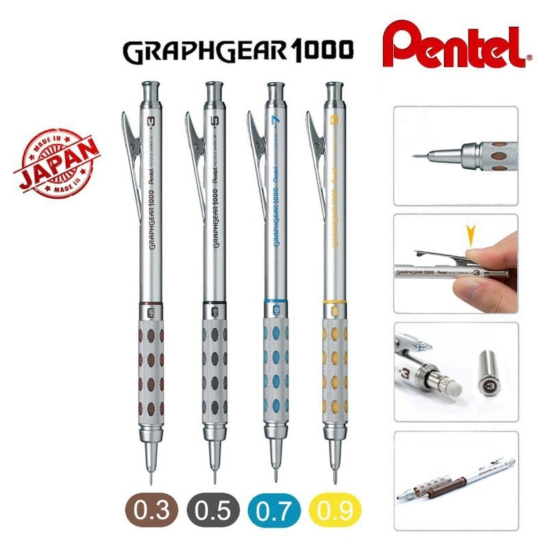 Bút chì cơ khí pentel graphgear 1000, viết chì bấm kỹ thuật nét 0.3/ 0.5/ 0.7/ 0.9mm