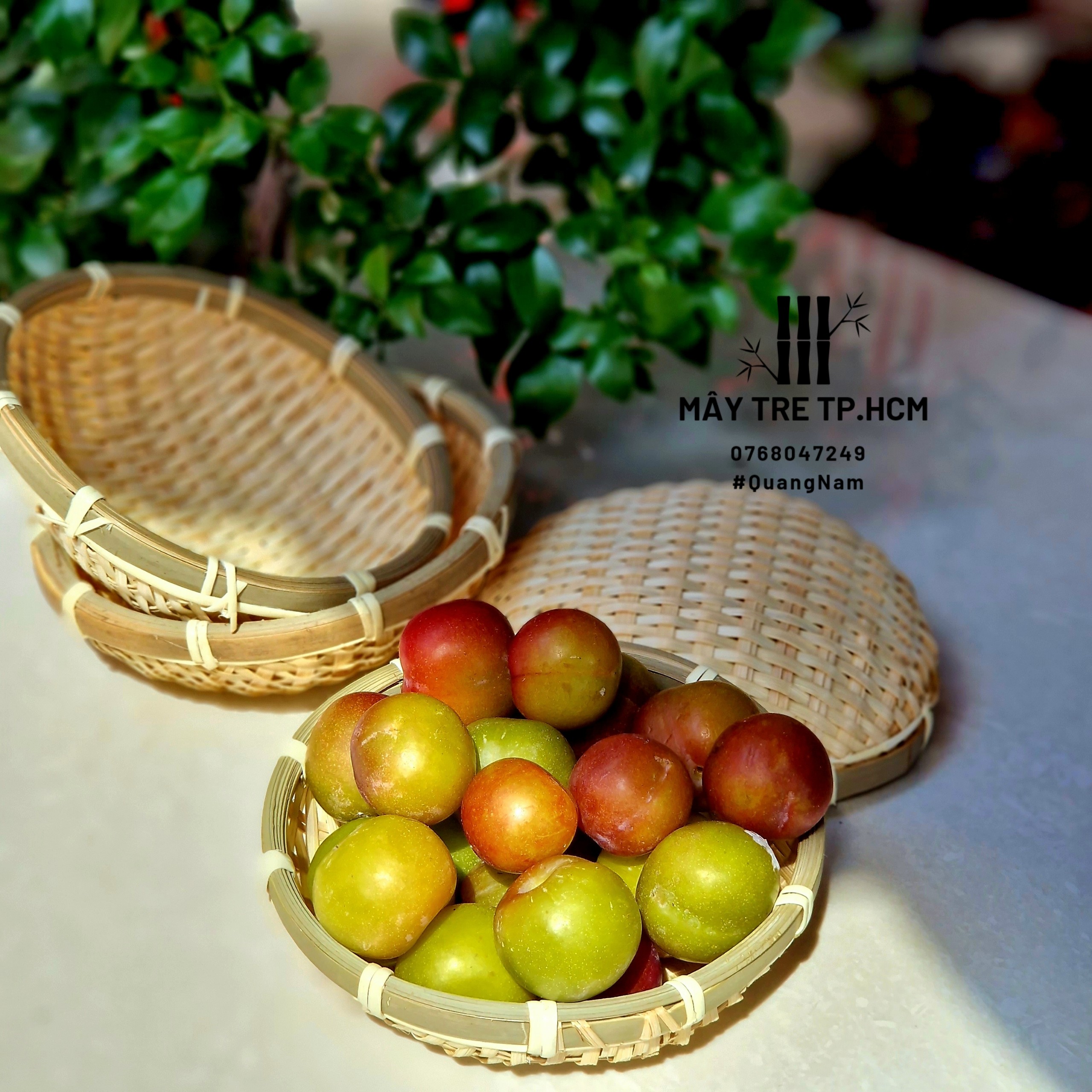 Thúng tre đựng đồ ăn, trái cây trang trí nhà cửa 13cm