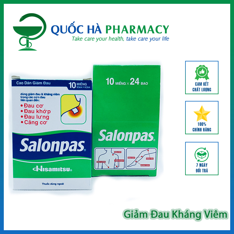 Cao dán Salonpas hỗ trợ giảm đau kháng viêm gói 10 miếng - Quốc Hà Pharmacy
