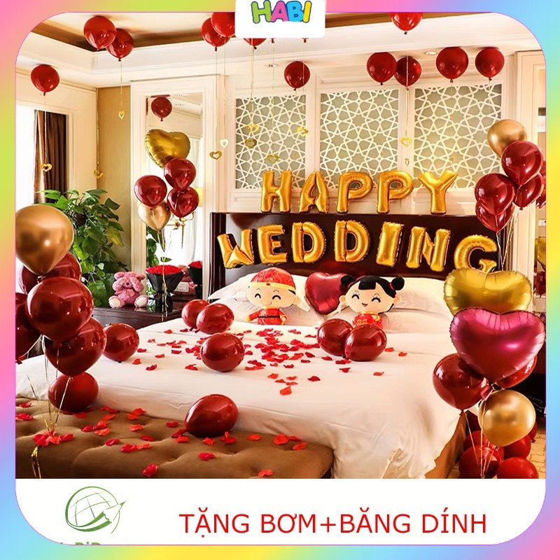 Set bóng bay trang trí phòng cưới phòng tân hôn siêu đẹp đầy đủ đồ