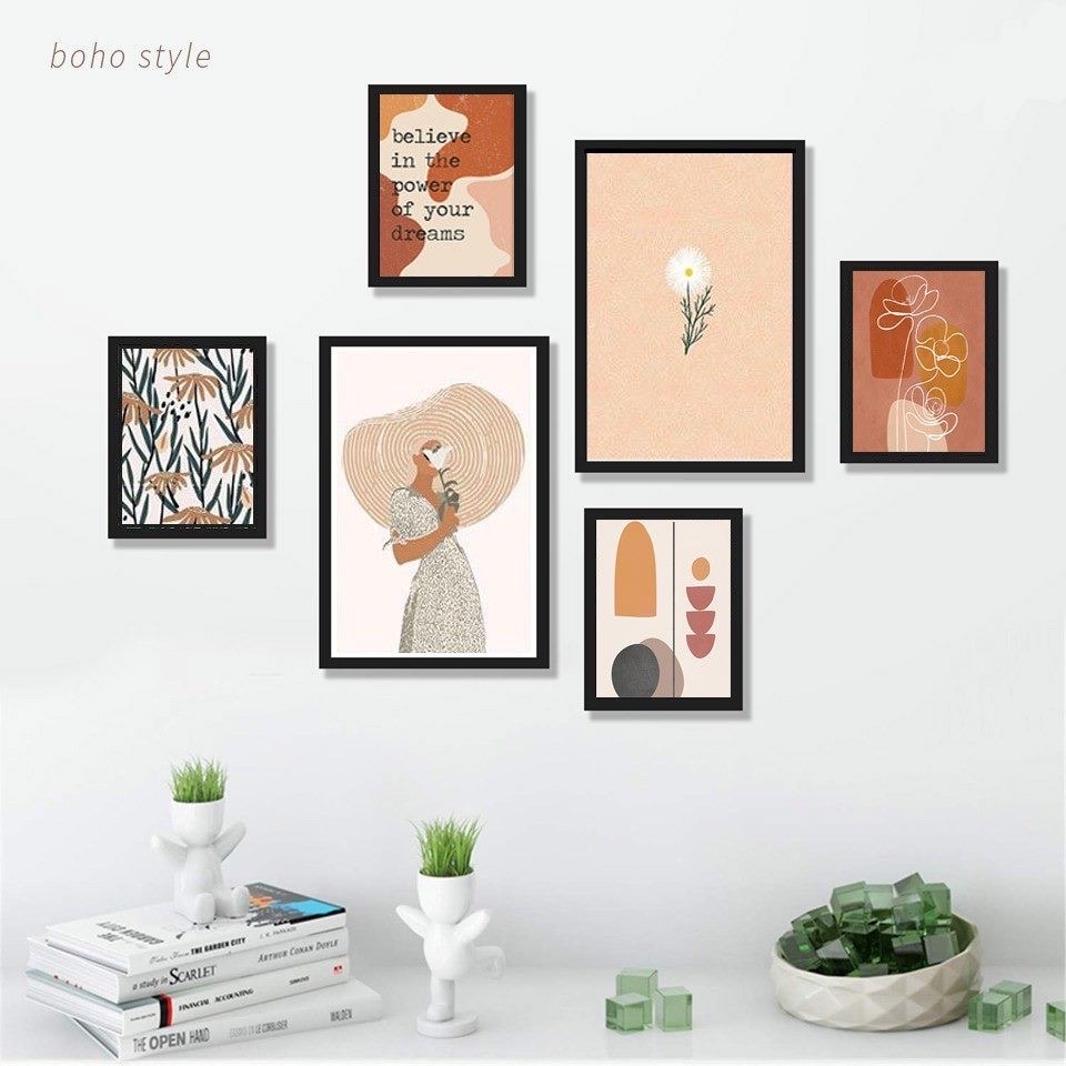 Tranh treo tường trang trí phòng ngủ hiện đại Girl with Flower phong cách tối giản Minimalism - Tặng kèm đinh ba chân treo tranh