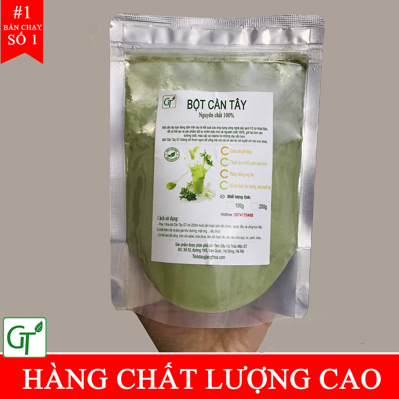 Bột Cần Tây Nguyên Chất Sấy Lạnh Gói 100g - Bột Cần Tây Giảm Cân Cao Cấp GT 100% Tự Nhiên Giúp Giảm Cân An Toàn Hiệu Quả; Thanh Lọc Cơ Thể, Giảm Mụn Chứng Cá, Da Xinh, Dáng Đẹp, Phòng Chống Ung Thư