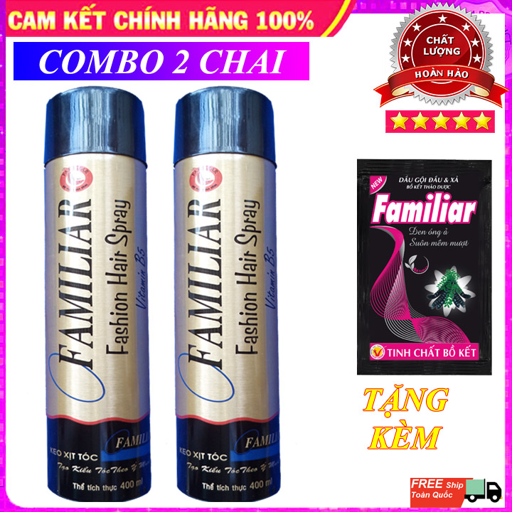 Combo 2 Chai Xịt Tóc Cứng Familiar 200ml - 400ml [TẶNG NGAY] 1 Dây Dầu Gội Bồ Kết Familiar Siêu Bóng Mượt 12 Gói 5ml