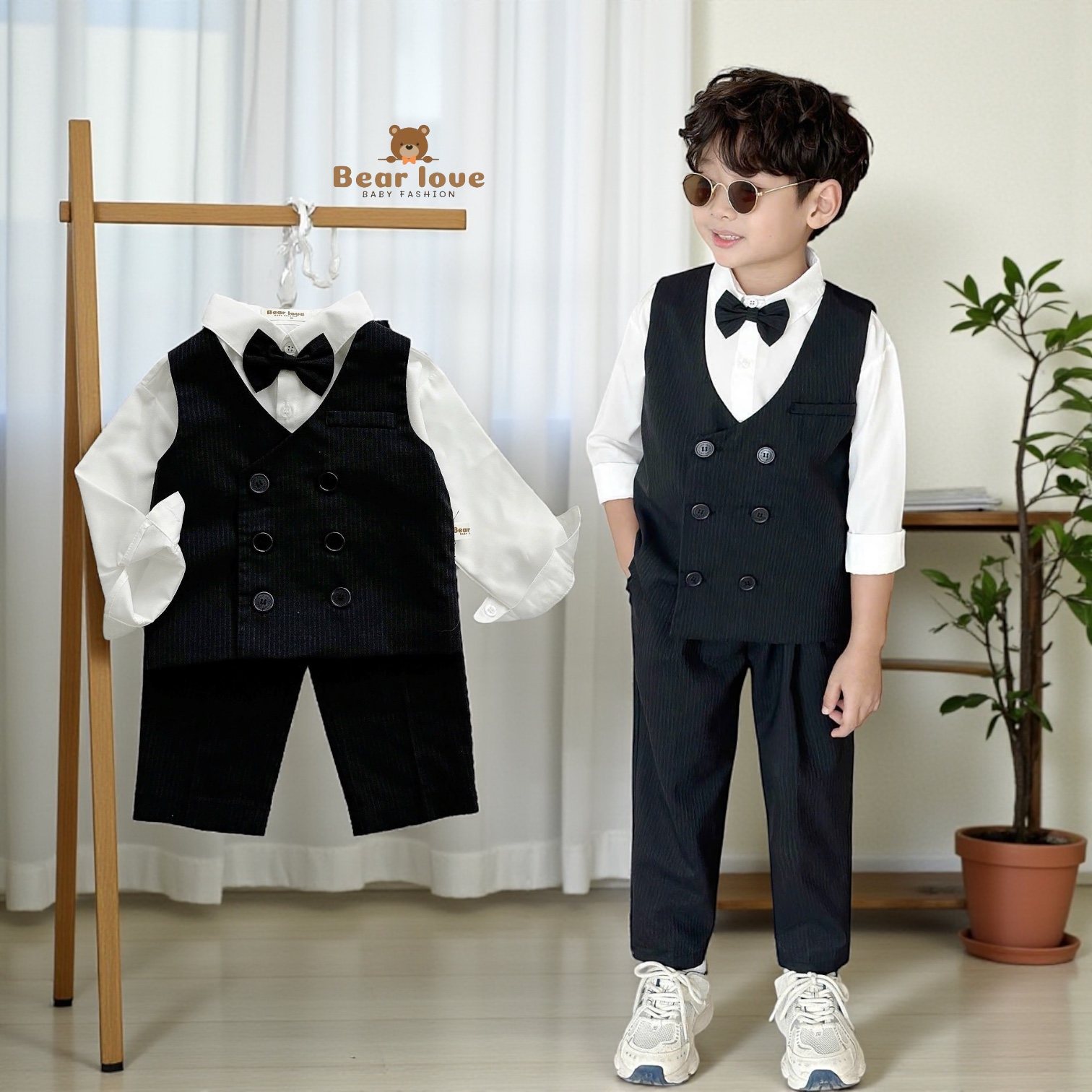 BE301 Bộ vest gile phối áo sơ mi nơ công tử cho bé trai đi chơi tiệc sinh nhật sang trọng BEARLOVE