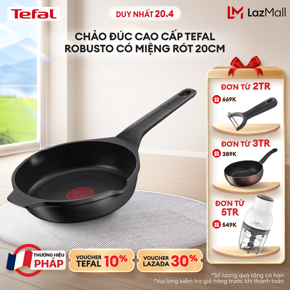 [NHẬP MÃ TEFALOFF30T4 GIẢM 30%] Chảo đúc cao cấp Tefal Robusto có miệng rót 20cm