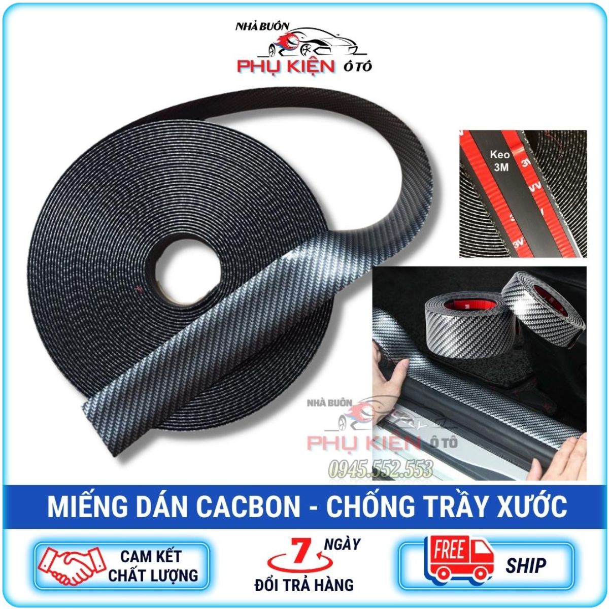 Miếng dán chống xước mạ cacbon cao cấp - Nẹp cacbon dán chống xước nhiều vị trí trên ô tô