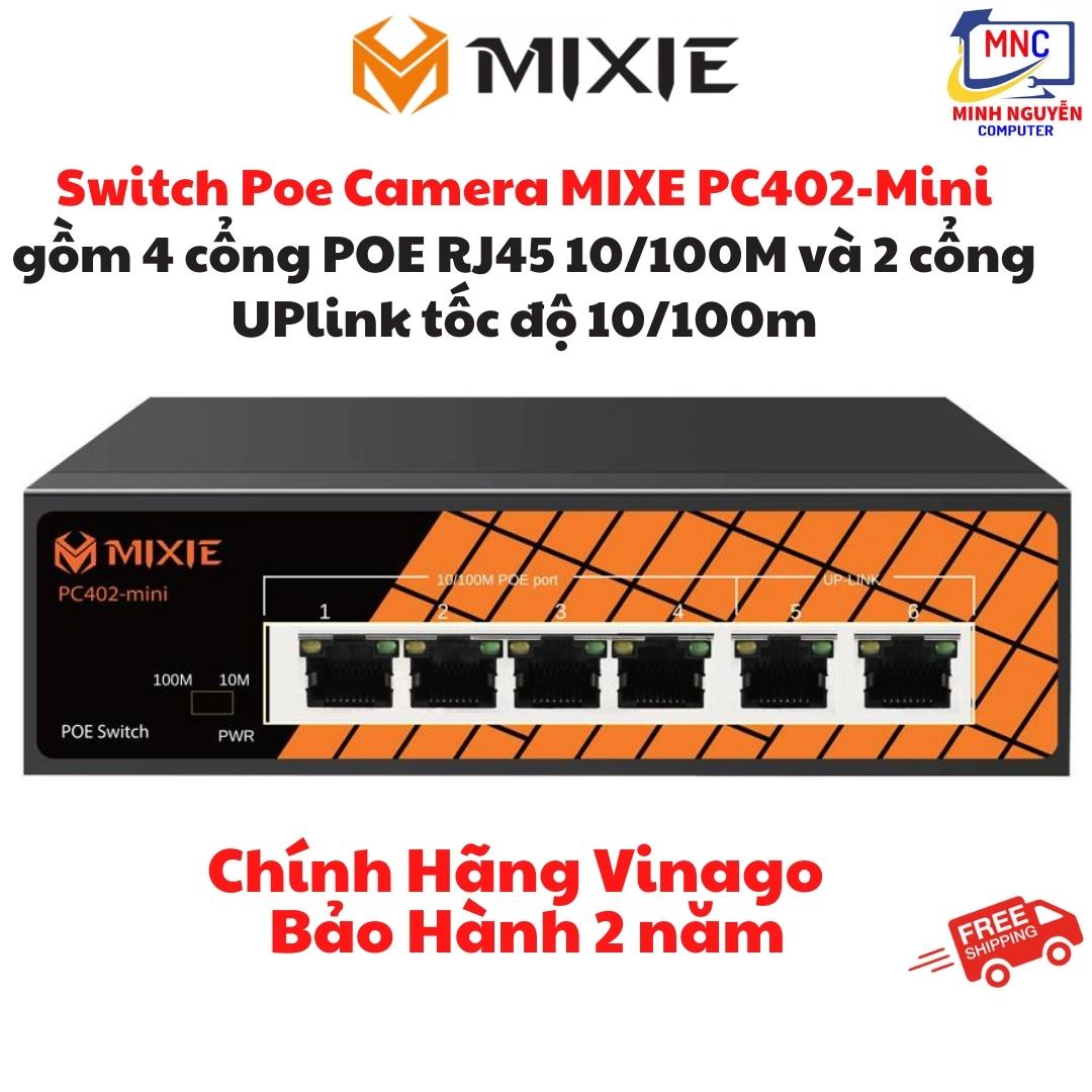 Switch poe mixie pc402-mini gồm 4 cổng poe rj45 10/100m và 2 cổng uplink tốc độ 10/100m