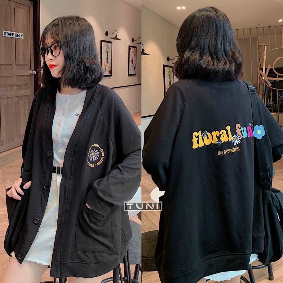 Áo khoác cardigan nữ cài cúc floral fun hoa cực xinh vải nỉ TP039