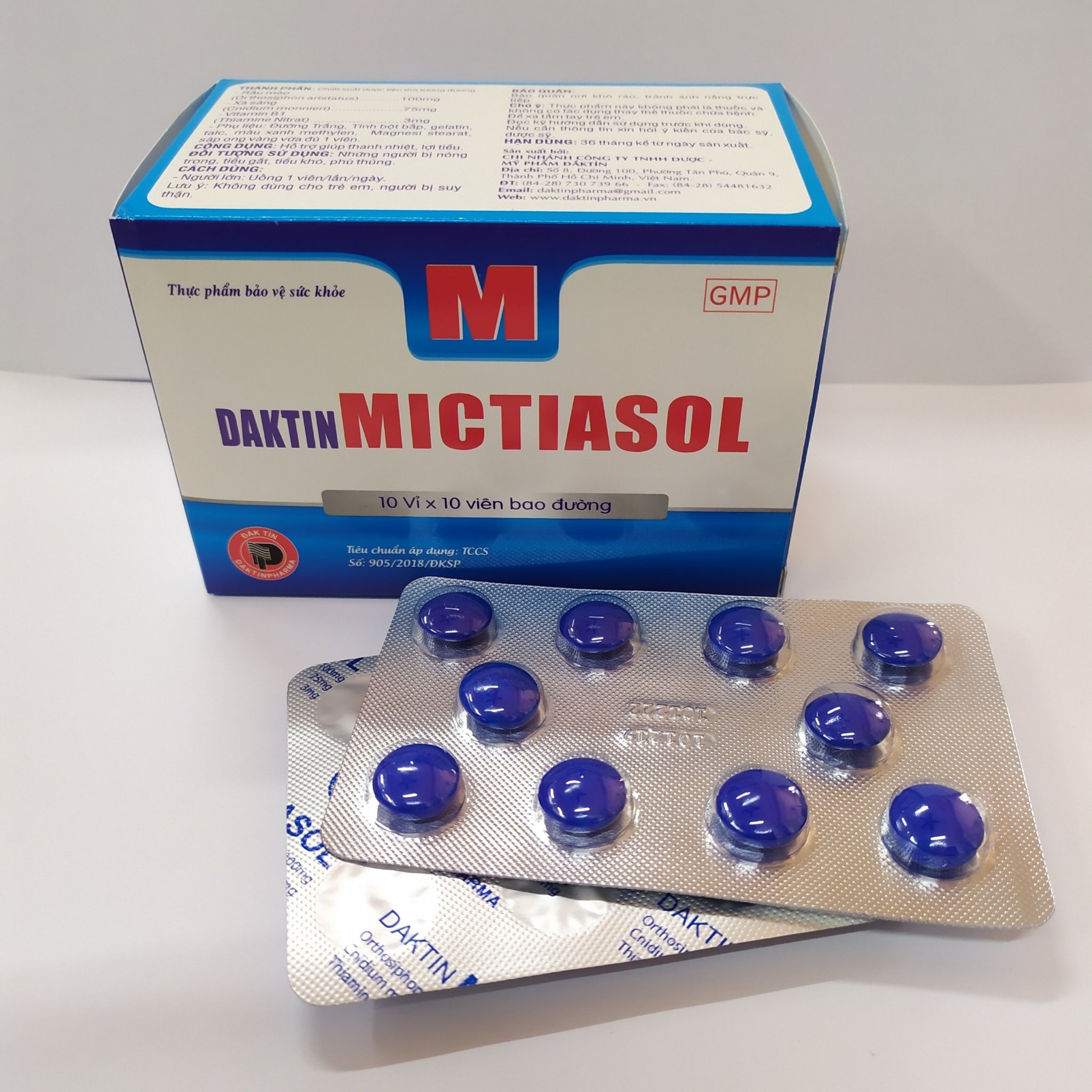 Viên bao đường DAKTINMICTIASOL Hộp 100 viên dùng cho trường hợp tiểu buốt,tiểu gắt,tiểu khó,phù thũng. (Thực Phẩm bảo vệ sức khỏe)