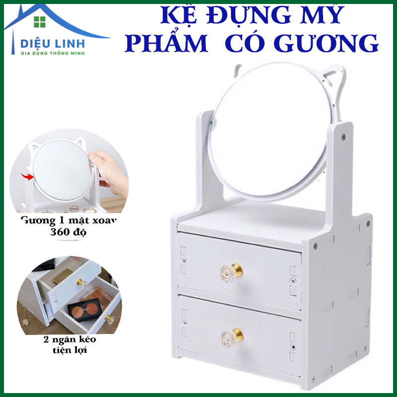  Kệ Đựng Mỹ Phẩm 2 Tầng Mini Gương Tai Mèo Xinh Xắn Đựng Nước Hoa Son Phấn Đựng Đồ Trang Điểm Thông Minh dieulinhshop 