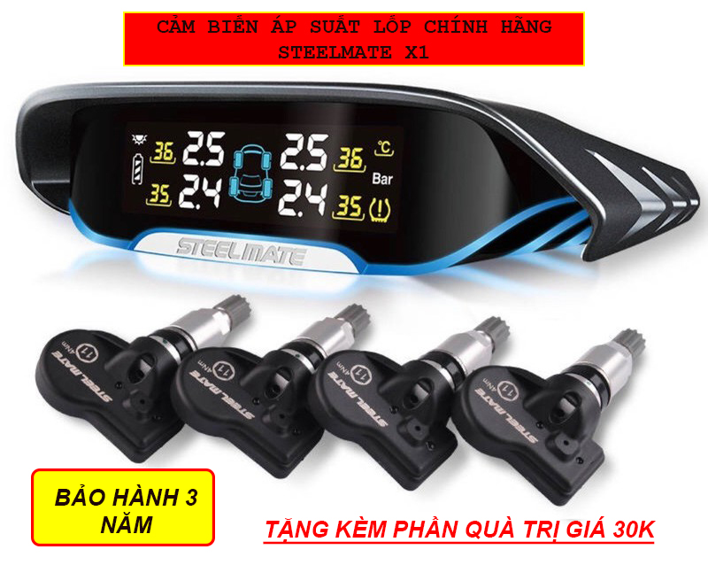 Cảm biến áp suất lốp STEELMATE X1 chính hãng (Tặng tấm chống trơn trượt đặt màn hình)