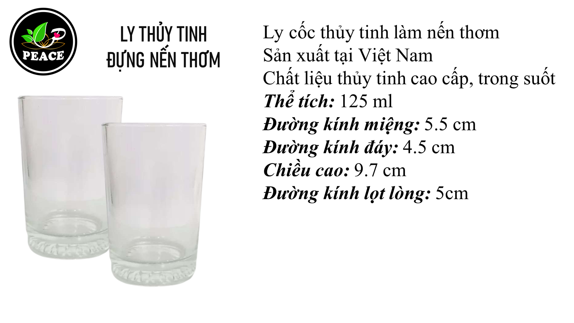 Ly thủy tinh đựng nến thơm 125ml