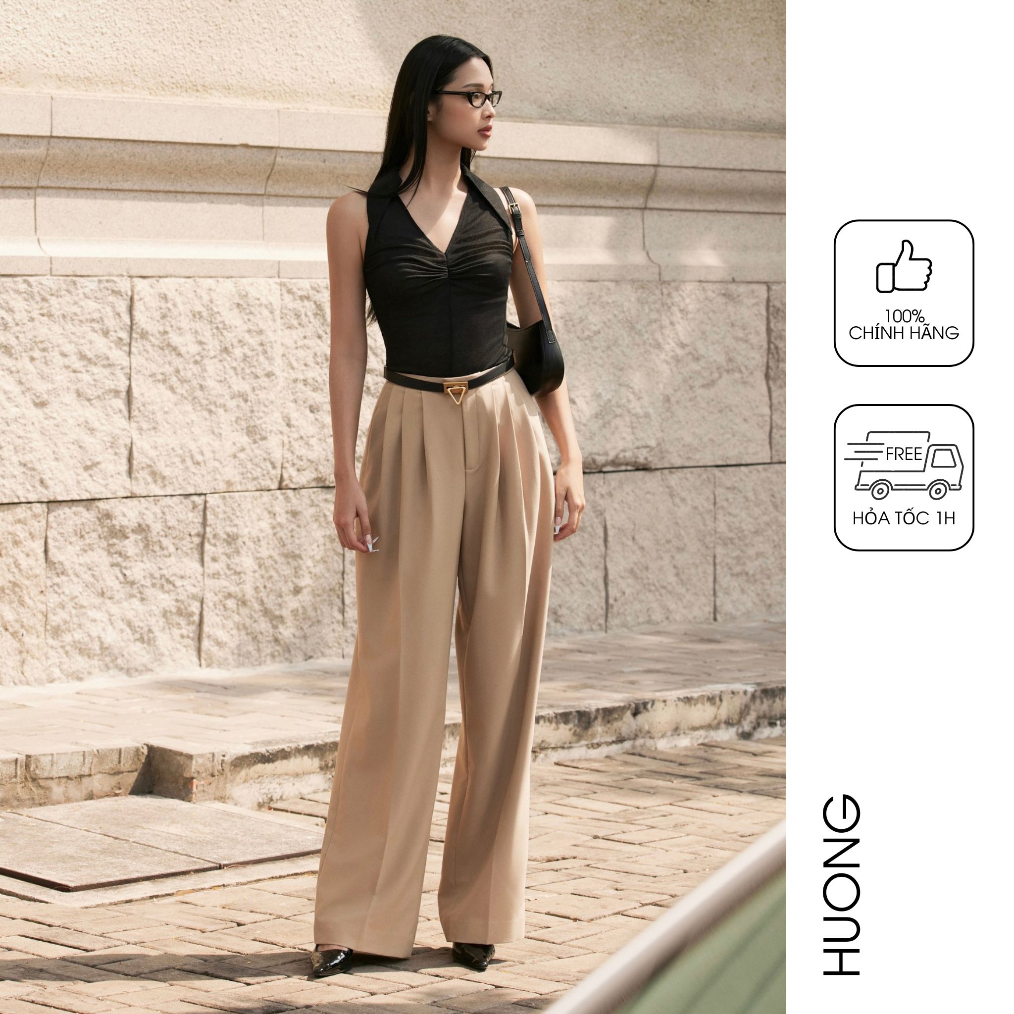 Quần suông nâu 3 ly huong boutique bsq07