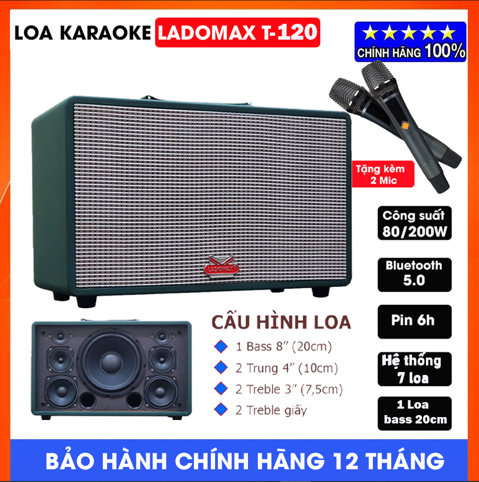 Loa Karaoke Di Động LADOMAX T120T125 Kèm 2 Micro Siêu Ngon Loa Gồm 7 Đường Tiếng Bộ Sử Lý Âm Thanh Echo Reverd Delay Cho Âm Bass Chắc Treble Sáng Âm Thanh Sáng Chống Hú Chống Rè Hát NhẹBluetooth 5.0 USB