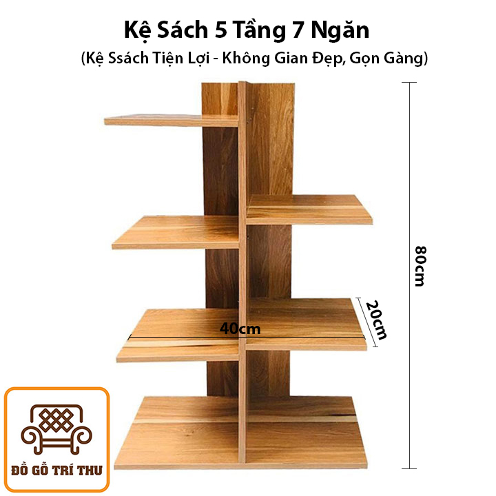 Kệ sách, giá sách vuông đứng 5 tầng 7 ngăn để bàn chất liệu gỗ MDF